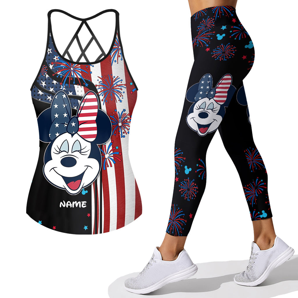 Personalized 4th of July Mouse Cross Tank Top & Leggings Set Cross Tank Top & Leggings GradoCreations