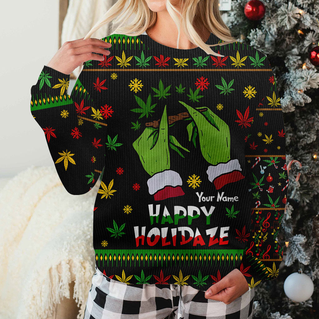 Personalized Christmas Weed Sweater Custom Name Holiday Gift Sweater GradoCreations