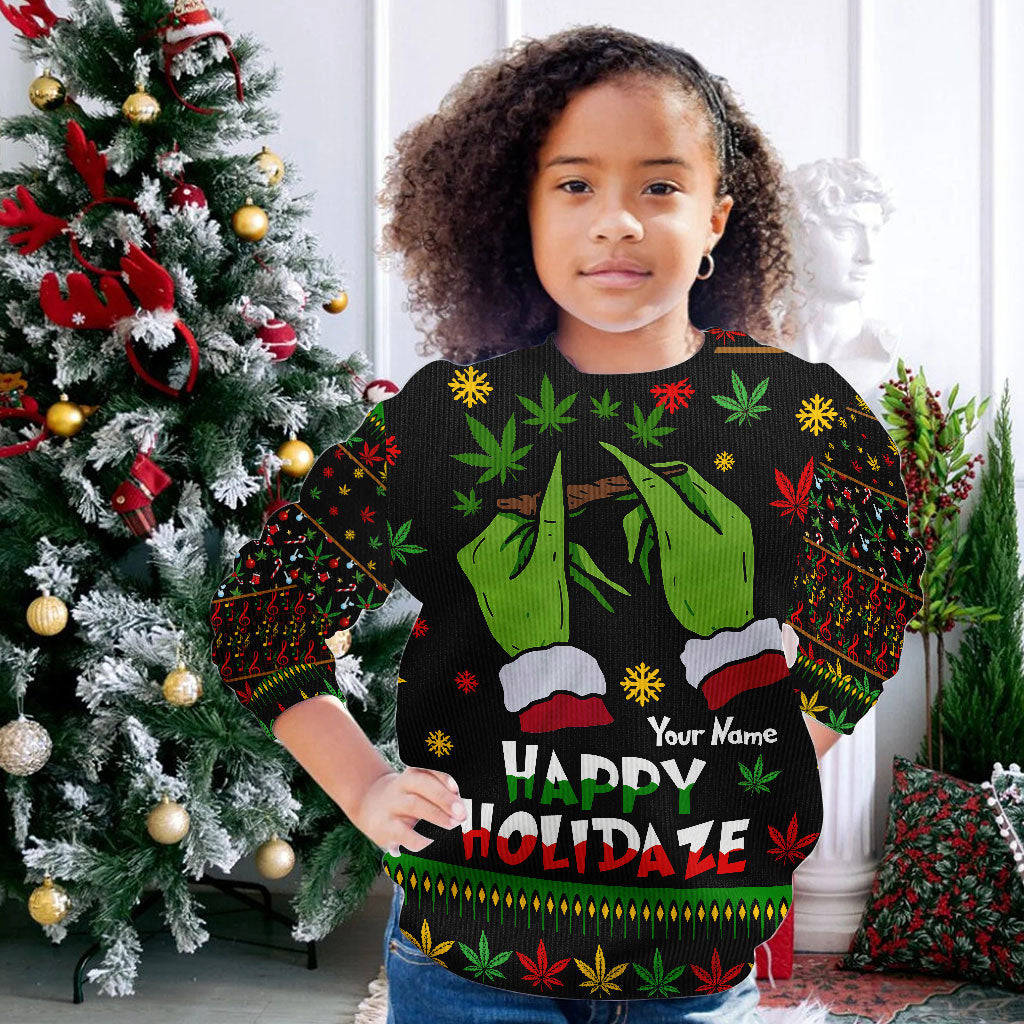 Personalized Christmas Weed Sweater Custom Name Holiday Gift Sweater GradoCreations