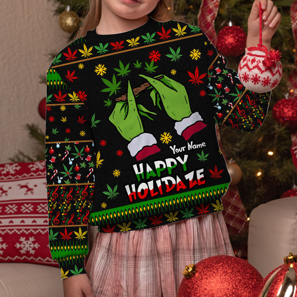 Personalized Christmas Weed Sweater Custom Name Holiday Gift Sweater GradoCreations