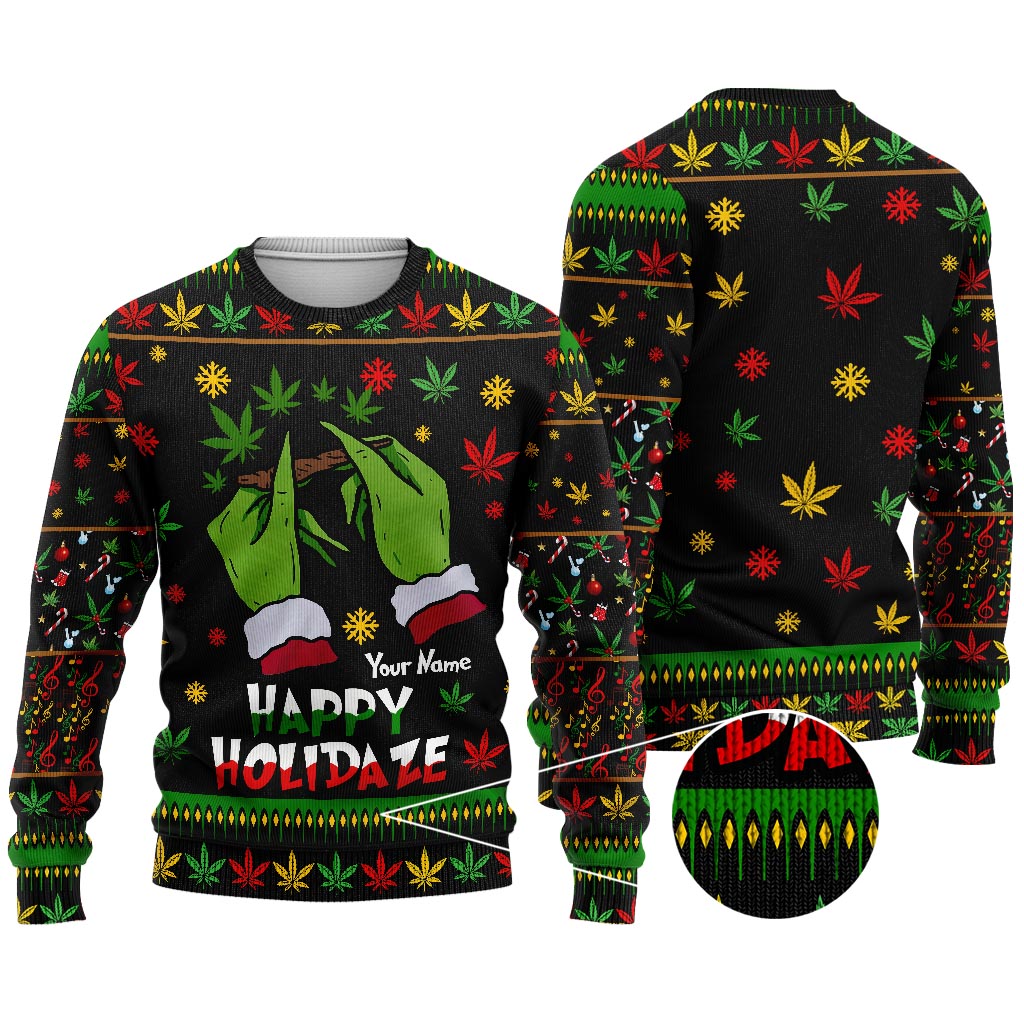 Personalized Christmas Weed Sweater Custom Name Holiday Gift Sweater GradoCreations