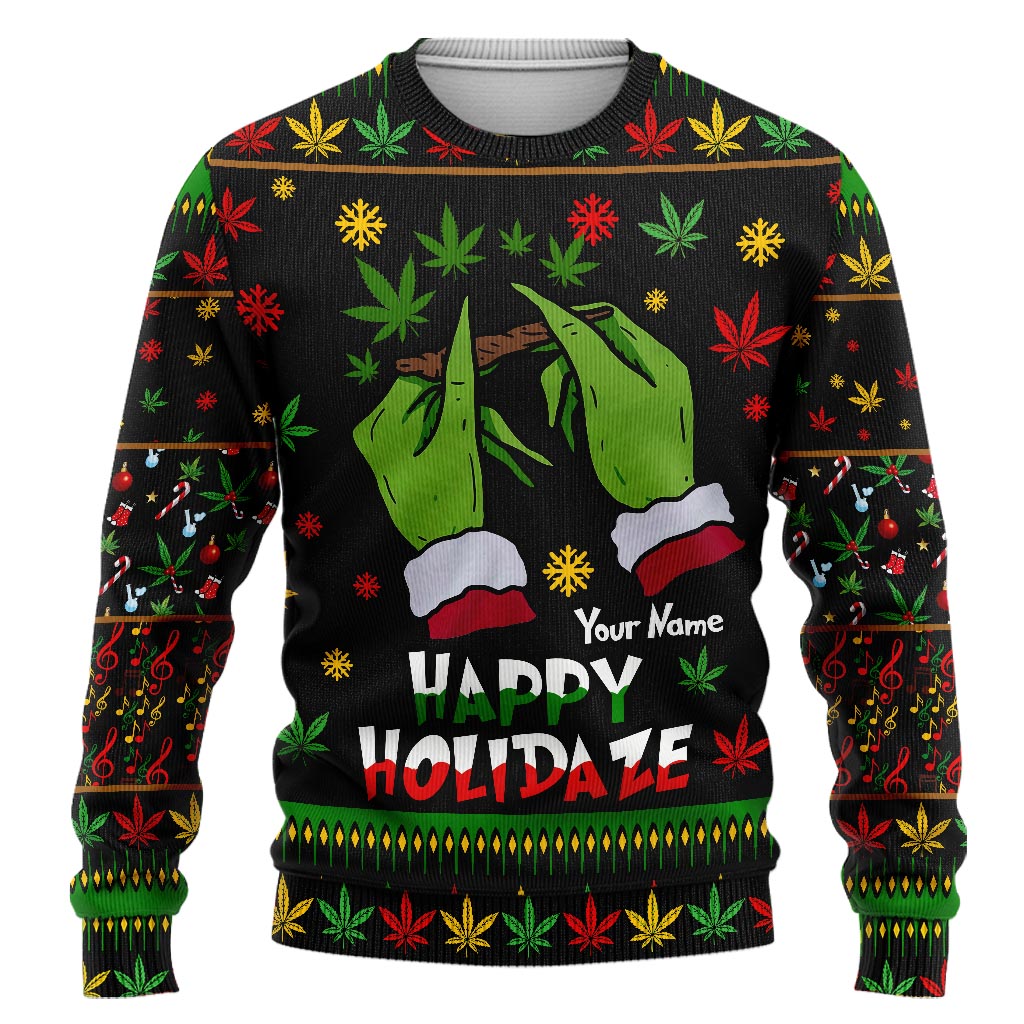 Personalized Christmas Weed Sweater Custom Name Holiday Gift Sweater GradoCreations