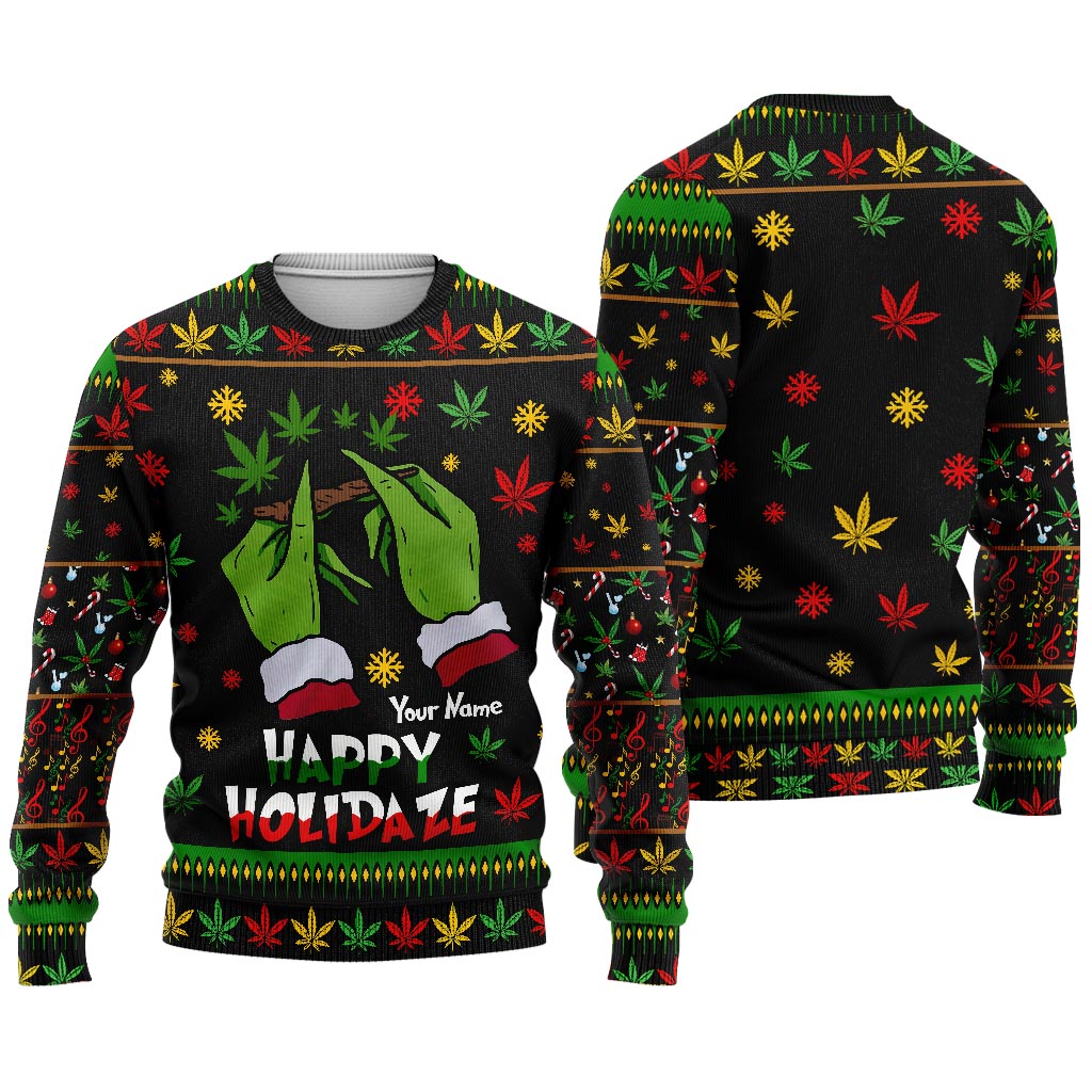 Personalized Christmas Weed Sweater Custom Name Holiday Gift Sweater GradoCreations