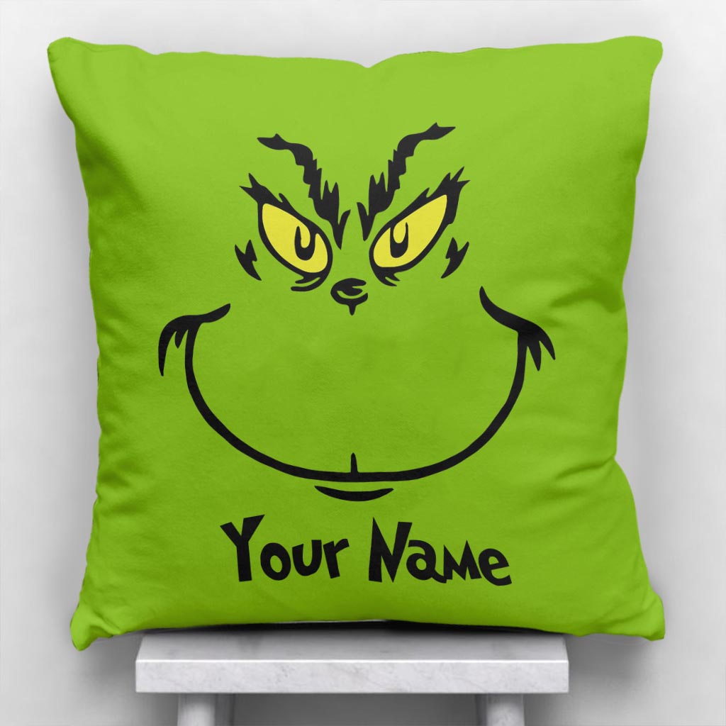 Personalized Grinch Throw Pillow with Custom Name Gift for Christmas Throw Pillow GradoCreations