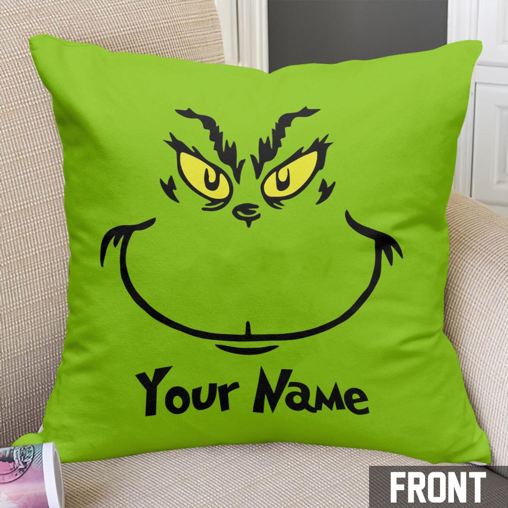Personalized Grinch Throw Pillow with Custom Name Gift for Christmas Throw Pillow GradoCreations