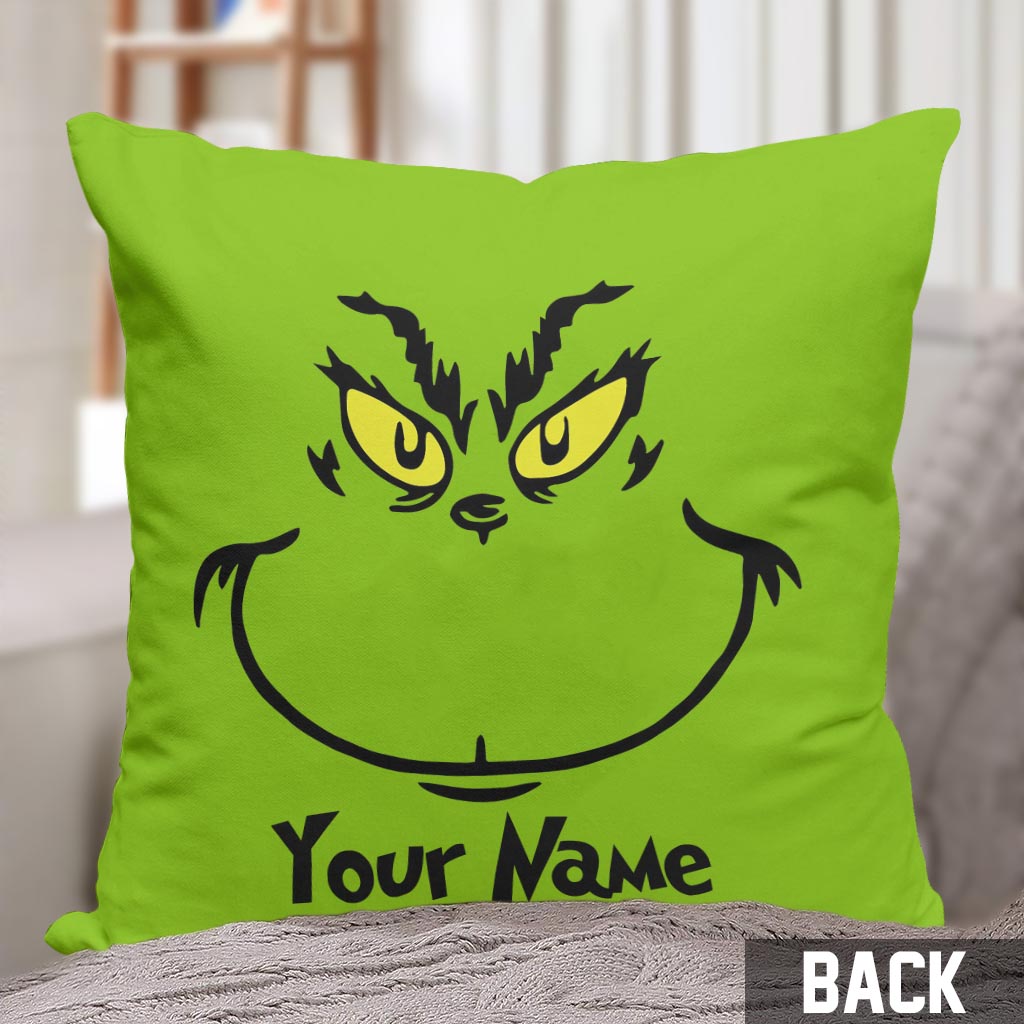 Personalized Grinch Throw Pillow with Custom Name Gift for Christmas Throw Pillow GradoCreations