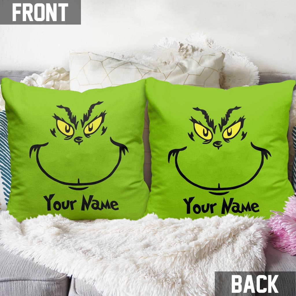 Personalized Grinch Throw Pillow with Custom Name Gift for Christmas Throw Pillow GradoCreations