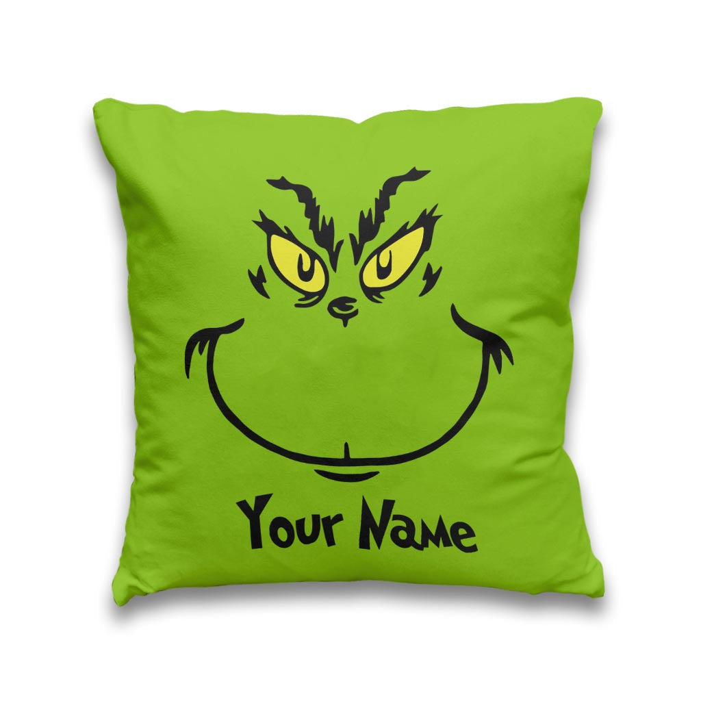 Personalized Grinch Throw Pillow with Custom Name Gift for Christmas Throw Pillow GradoCreations