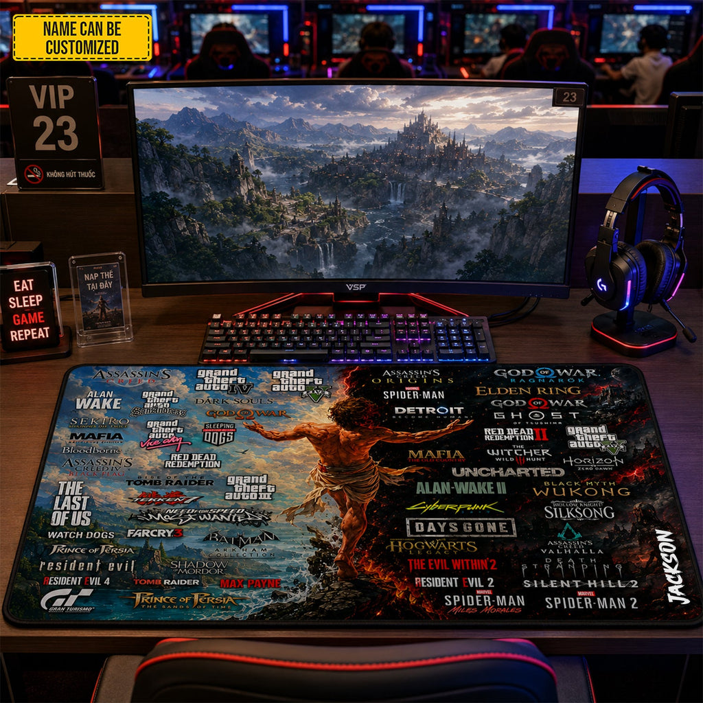 Personalized Gamer Desk Mat Custom Name Gaming Gift for Him GradoCreations