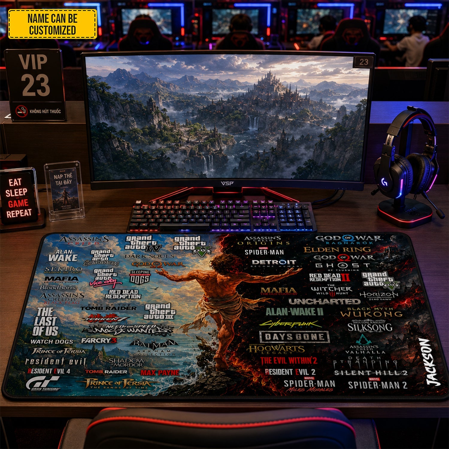 Personalized Gamer Desk Mat Custom Name Gaming Gift for Him GradoCreations