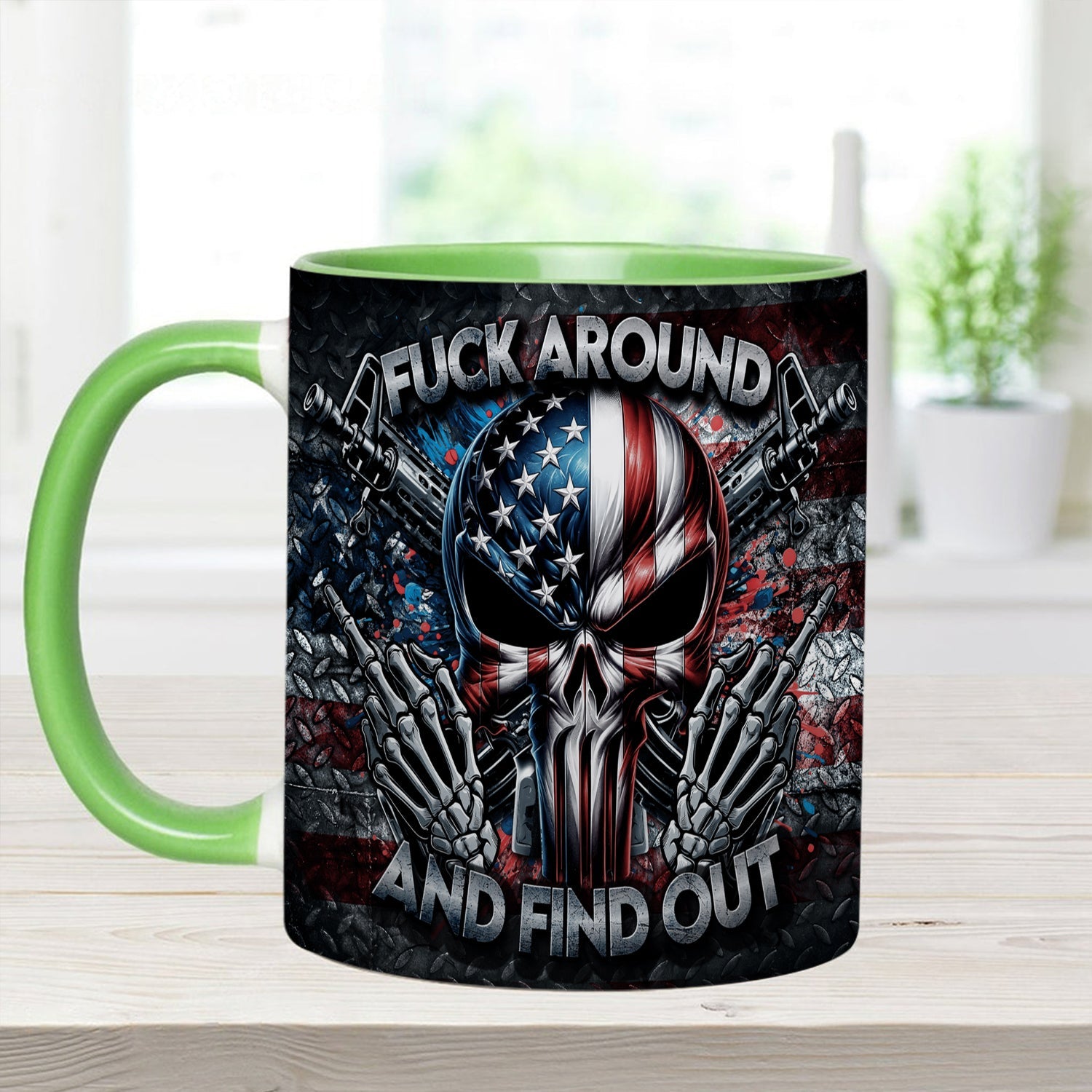 Personalized Ceramic Bold Patriotic Skull Accent Mug Gift GradoCreations