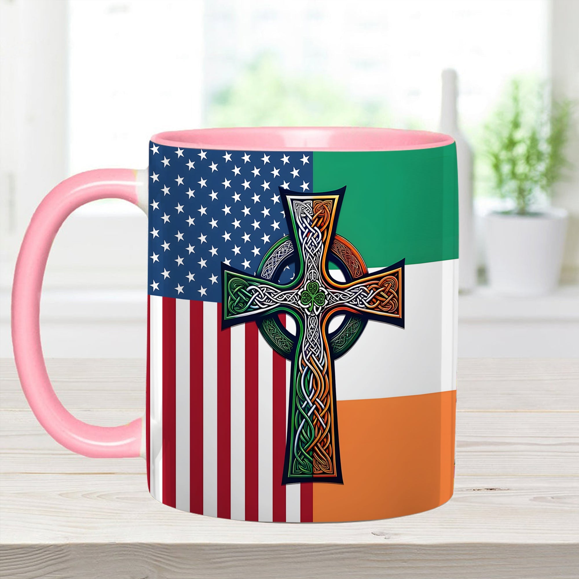 Personalized Irish-American Celtic Cross Accent Mug Gift GradoCreations