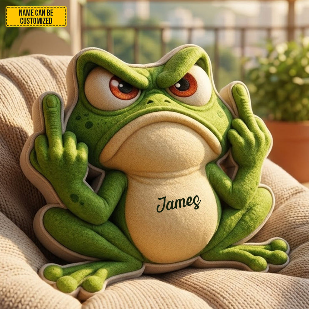 Personalized Grumpy Frog Shaped Pillow Custom Name Gift GradoCreations