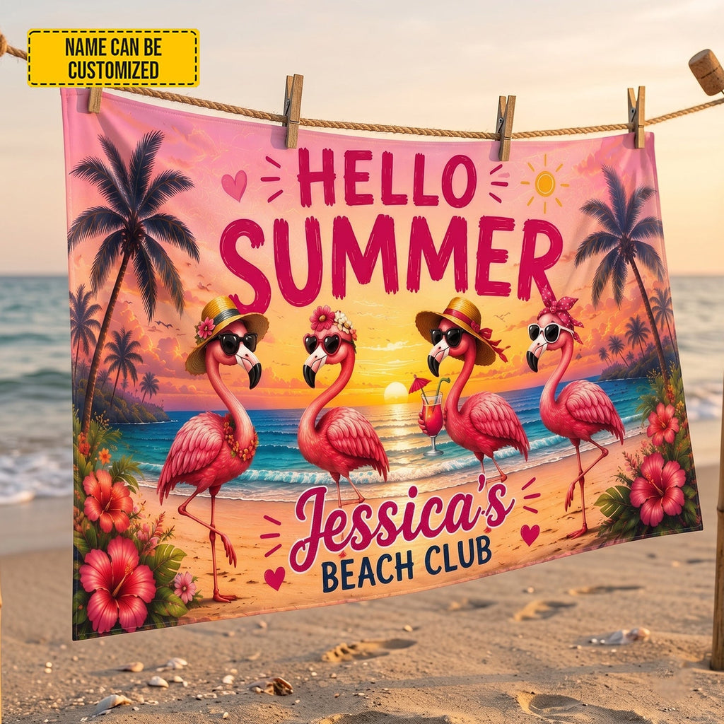 Personalized Flamingo Beach Towel Custom Name Gift for Travelers