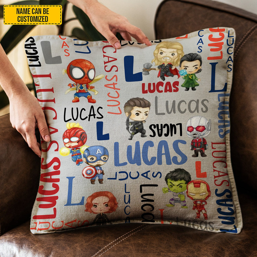 Personalized Kids Pillow with Superhero Design Custom Name Gift GradoCreations
