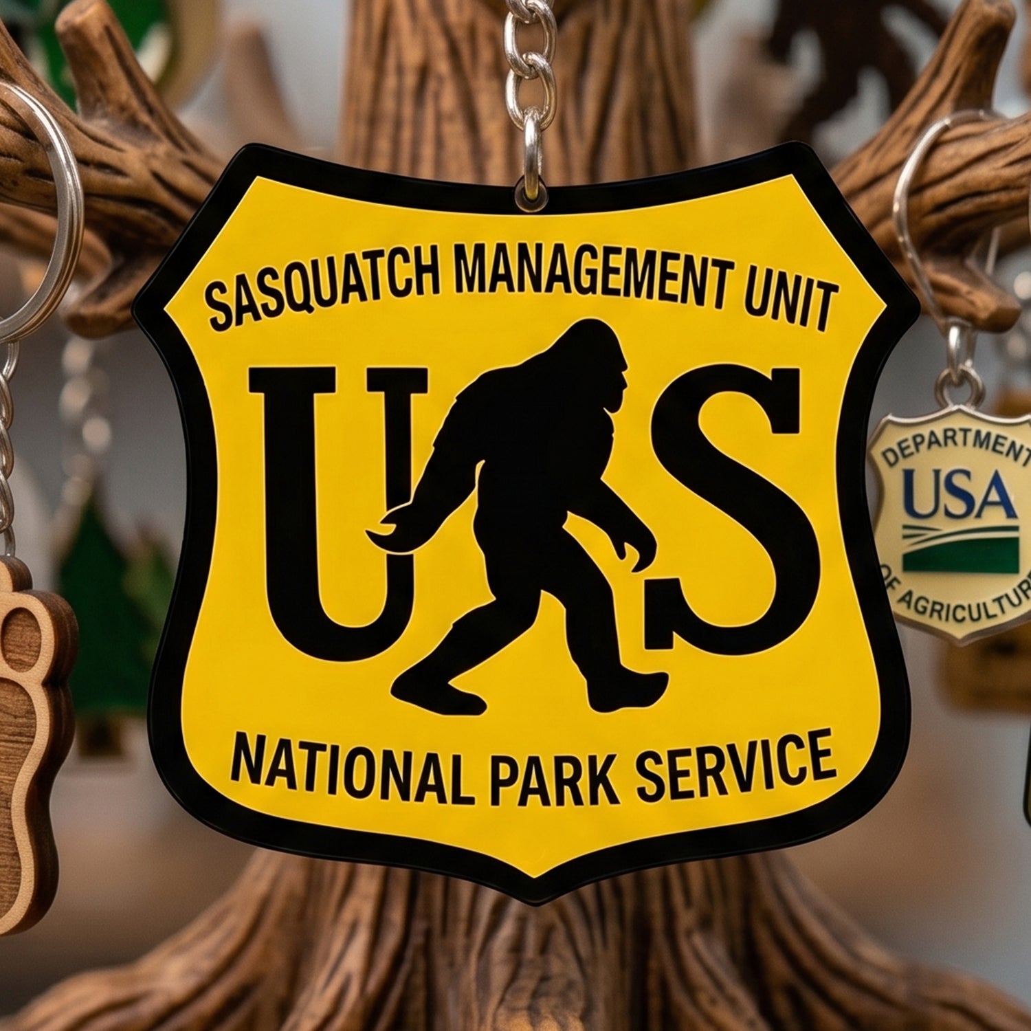 Sasquatch Division Acrylic Keychain for Outdoor Enthusiasts GradoCreations
