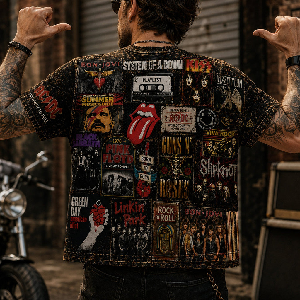 All-Over Print Classic Rock T-Shirt for Music Lovers GradoCreations