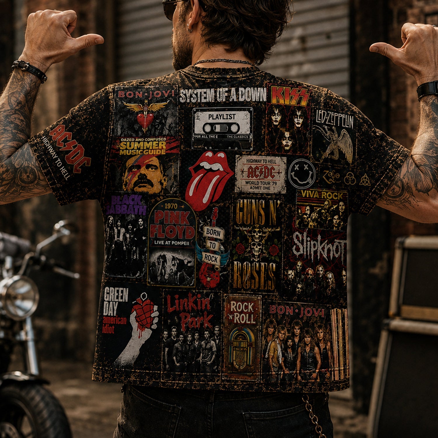 All-Over Print Classic Rock T-Shirt for Music Lovers GradoCreations