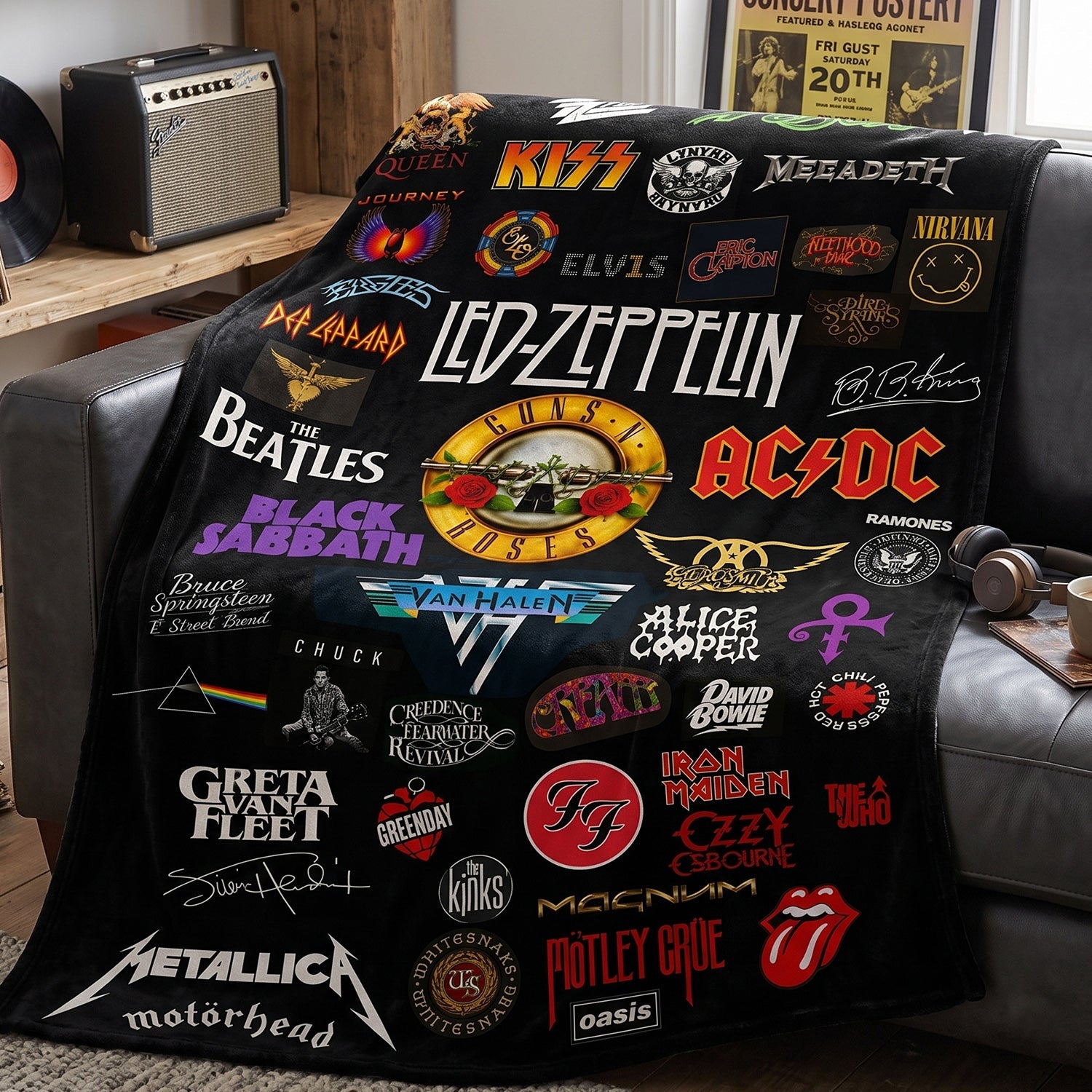 Personalized Classic Rock Legends Blanket Unique Gift GradoCreations