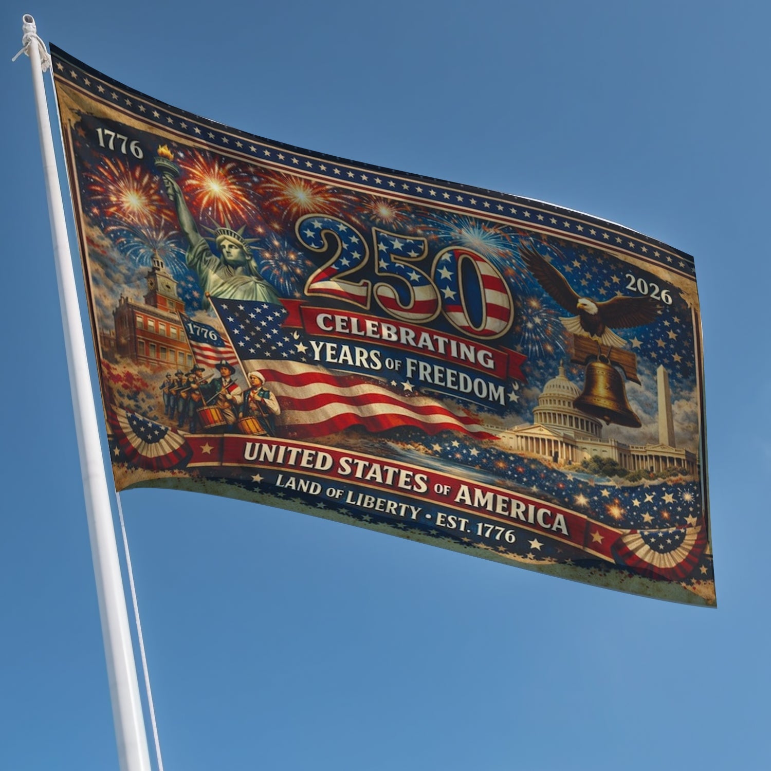 USA 250th Anniversary Flag Double-Sided Patriotic Decor GradoCreations