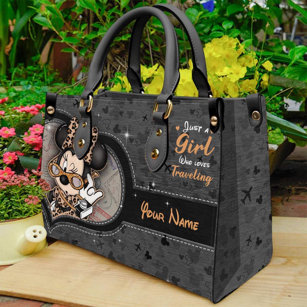 Personalized Leather Handbag Just A Girl Who Loves Traveling Gift for Women Leather Handbag GradoCreations