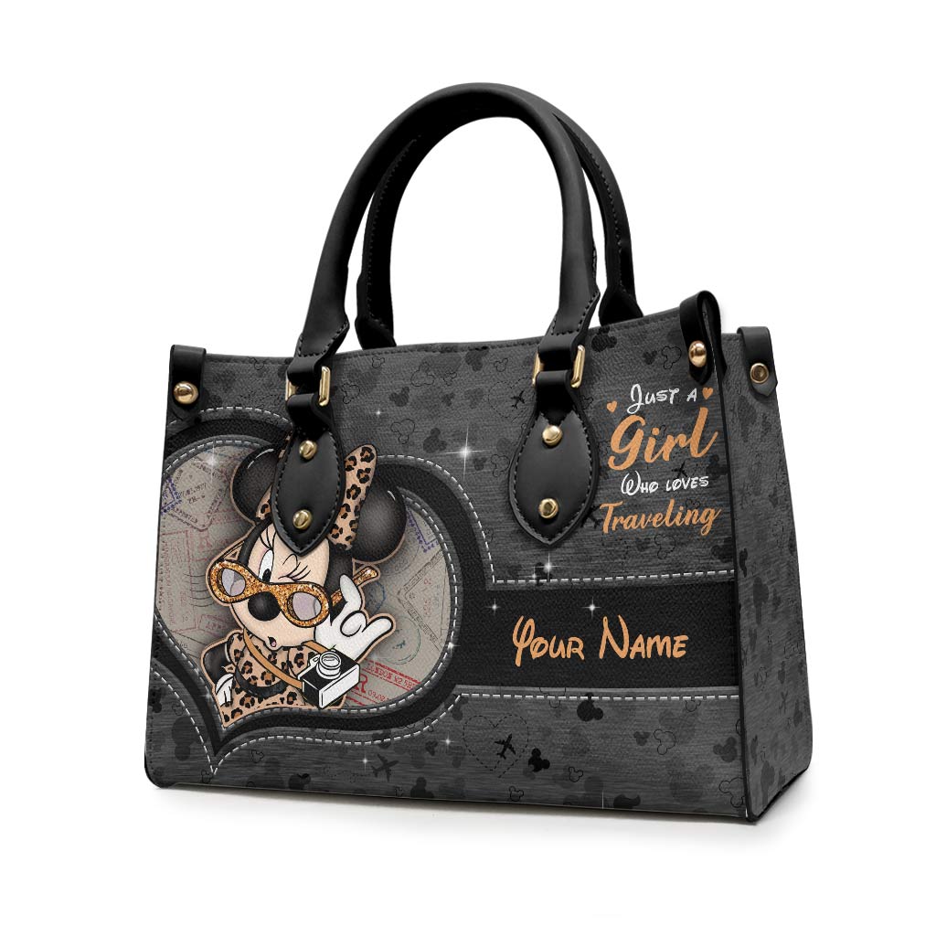 Personalized Leather Handbag Just A Girl Who Loves Traveling Gift for Women Leather Handbag GradoCreations