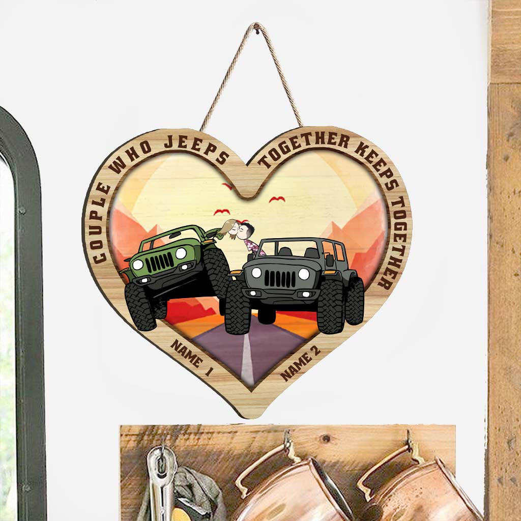 Personalized Jeep Wooden Heart Sign for Couples | Custom Names Gift Wood Sign GradoCreations