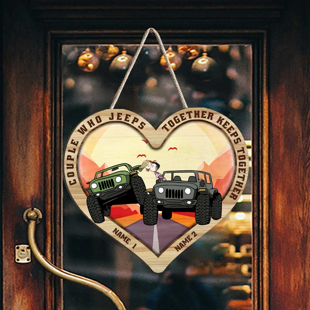 Personalized Jeep Wooden Heart Sign for Couples | Custom Names Gift Wood Sign GradoCreations