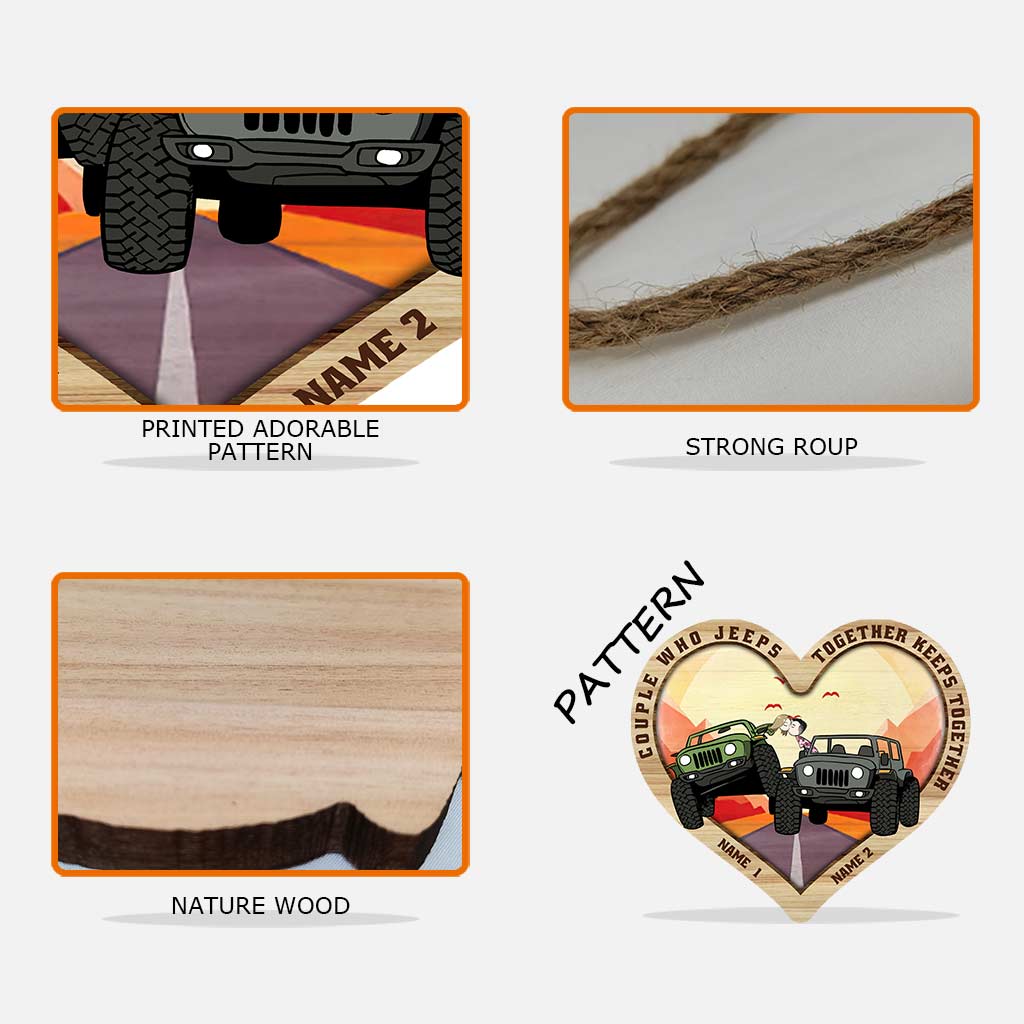 Personalized Jeep Wooden Heart Sign for Couples | Custom Names Gift Wood Sign GradoCreations