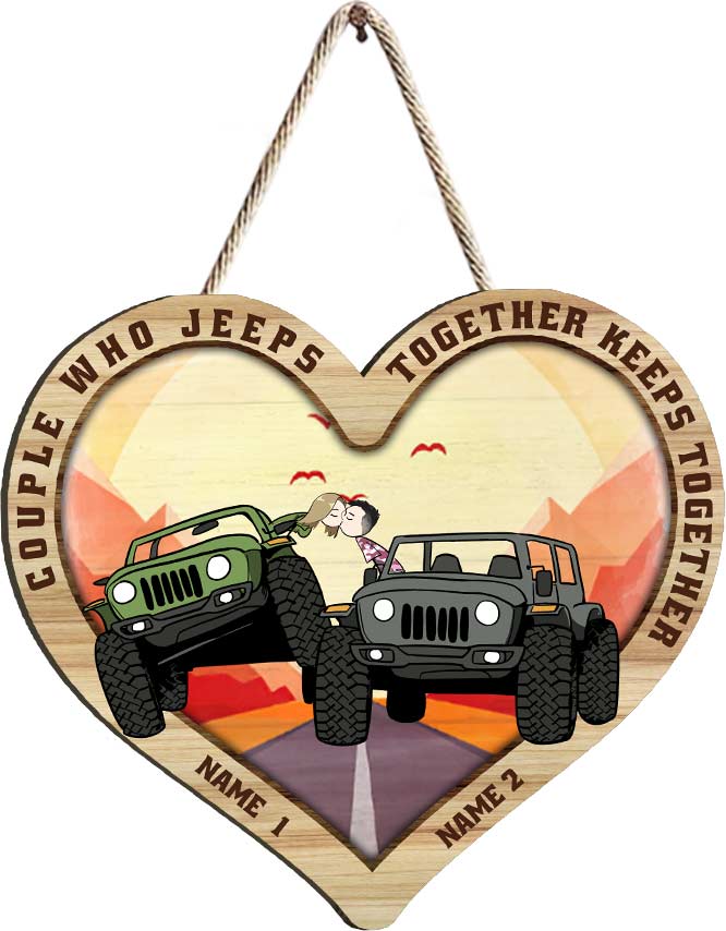 Personalized Jeep Wooden Heart Sign for Couples | Custom Names Gift Wood Sign GradoCreations