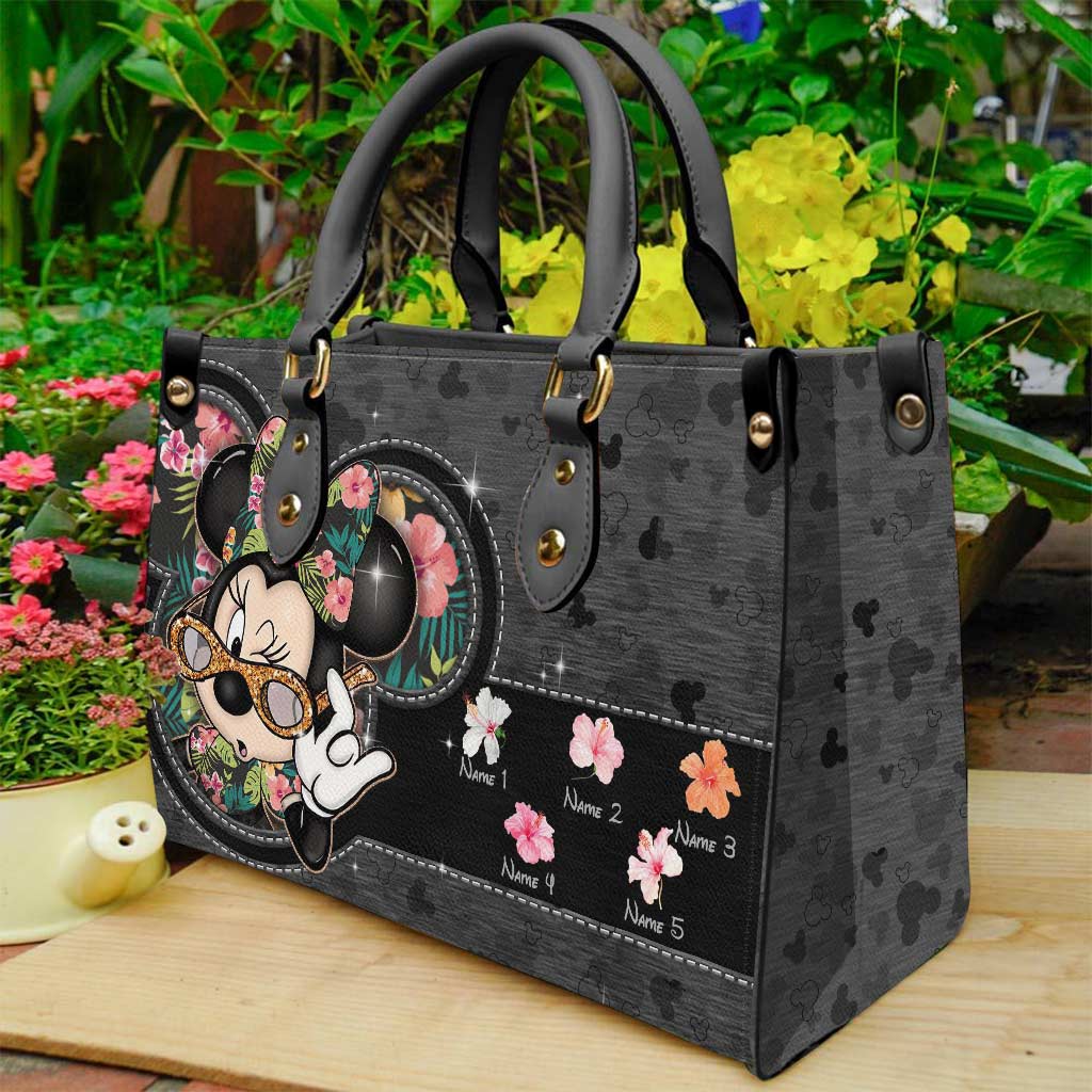 Personalized Leather Handbag with Floral Mouse Ears Gift for Grandma Leather Handbag GradoCreations