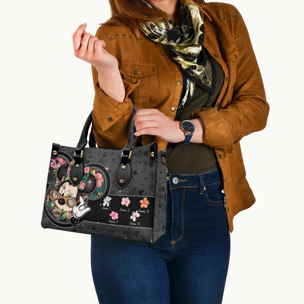 Personalized Leather Handbag with Floral Mouse Ears Gift for Grandma Leather Handbag GradoCreations