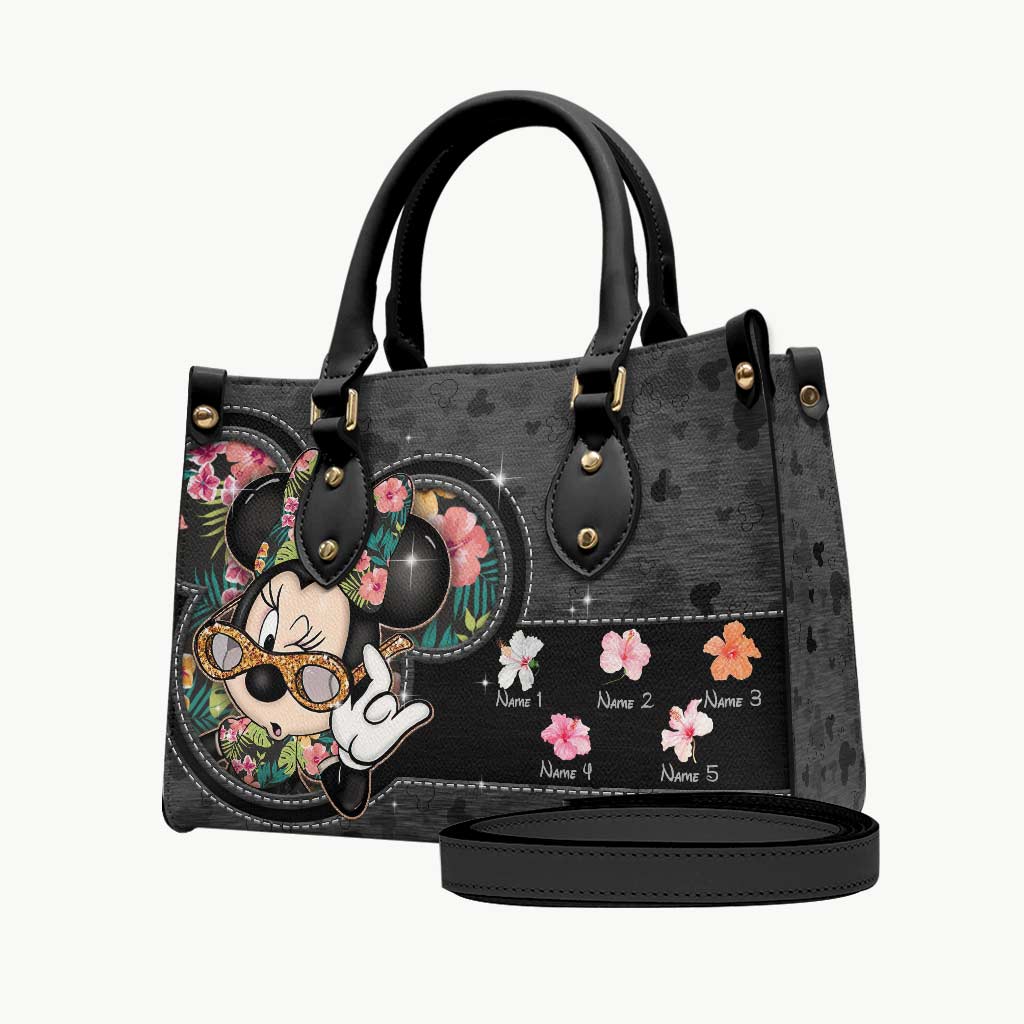 Personalized Leather Handbag with Floral Mouse Ears Gift for Grandma Leather Handbag GradoCreations