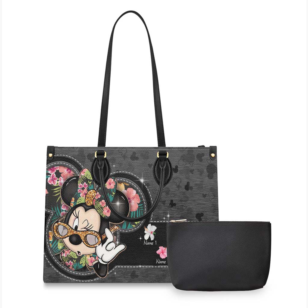Personalized Leather Handbag with Floral Mouse Ears Gift for Grandma Leather Handbag GradoCreations