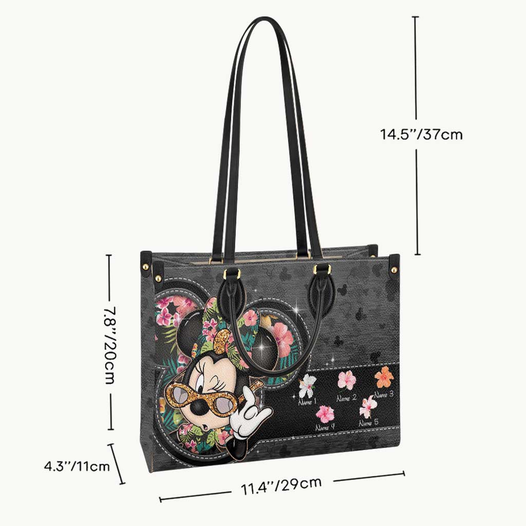 Personalized Leather Handbag with Floral Mouse Ears Gift for Grandma Leather Handbag GradoCreations