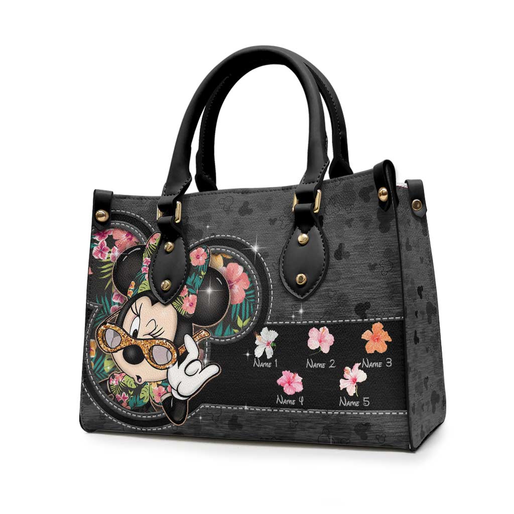 Personalized Leather Handbag with Floral Mouse Ears Gift for Grandma Leather Handbag GradoCreations
