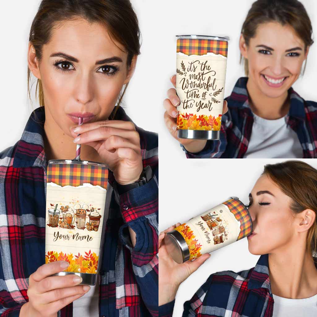 Personalized Fall Tumbler Custom Name It's The Most Wonderful Time Gift Tumbler GradoCreations