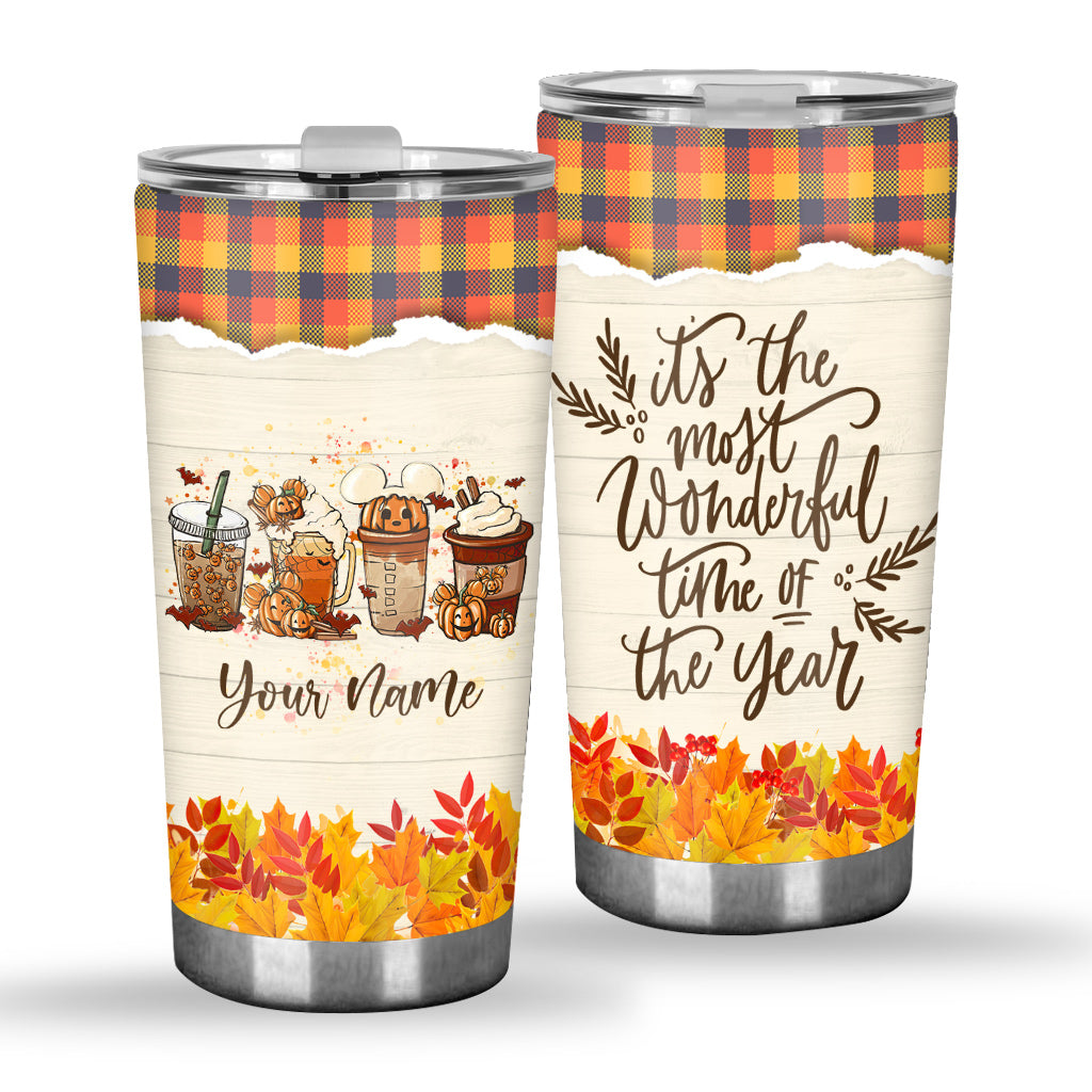 Personalized Fall Tumbler Custom Name It's The Most Wonderful Time Gift Tumbler GradoCreations