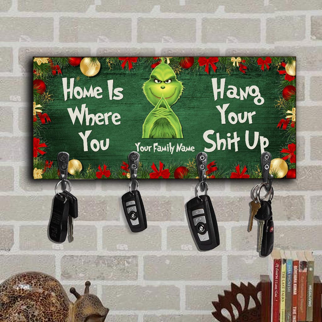 Personalized Wood Key Rack with Grinch Design for Christmas Gift Key Rack GradoCreations