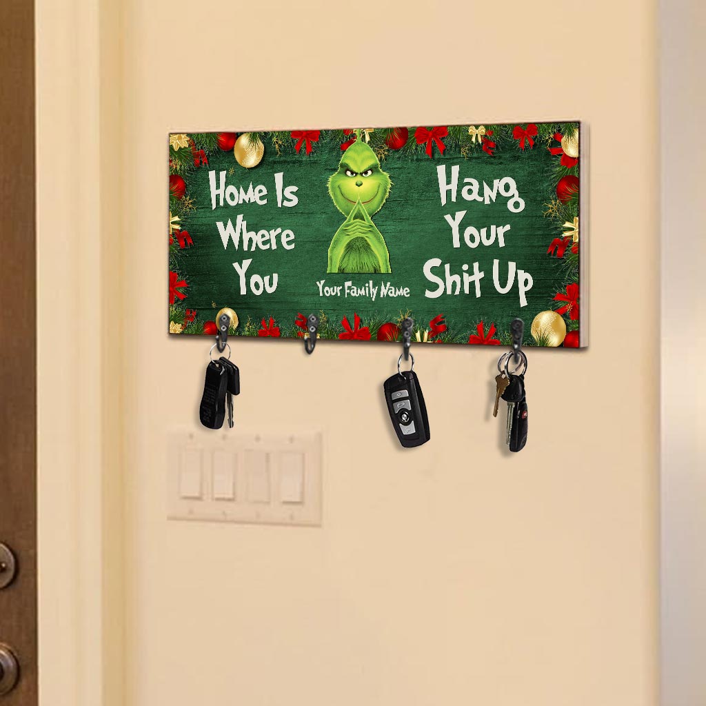 Personalized Wood Key Rack with Grinch Design for Christmas Gift Key Rack GradoCreations