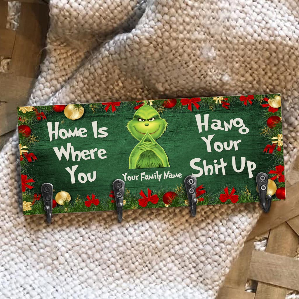 Personalized Wood Key Rack with Grinch Design for Christmas Gift Key Rack GradoCreations