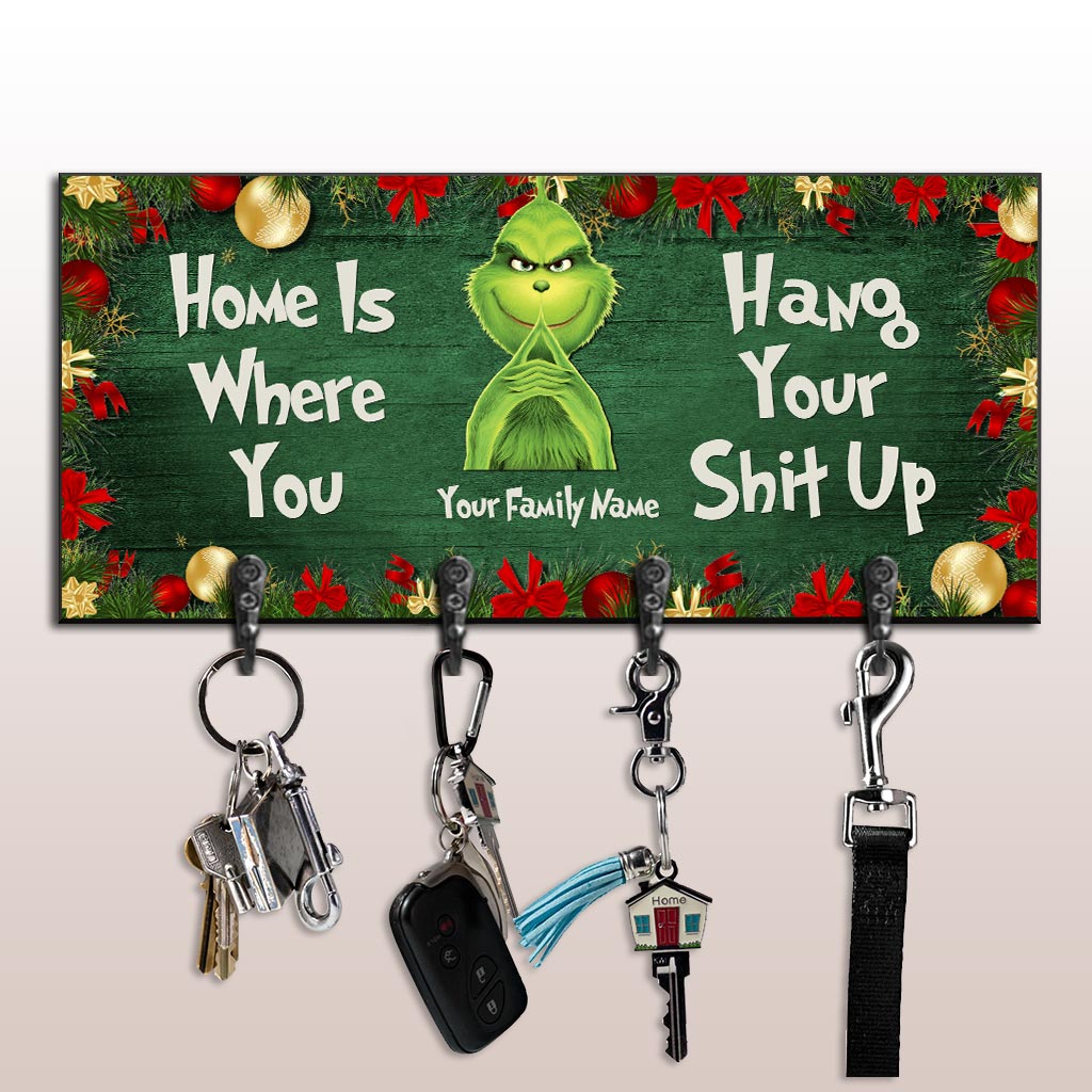 Personalized Wood Key Rack with Grinch Design for Christmas Gift Key Rack GradoCreations