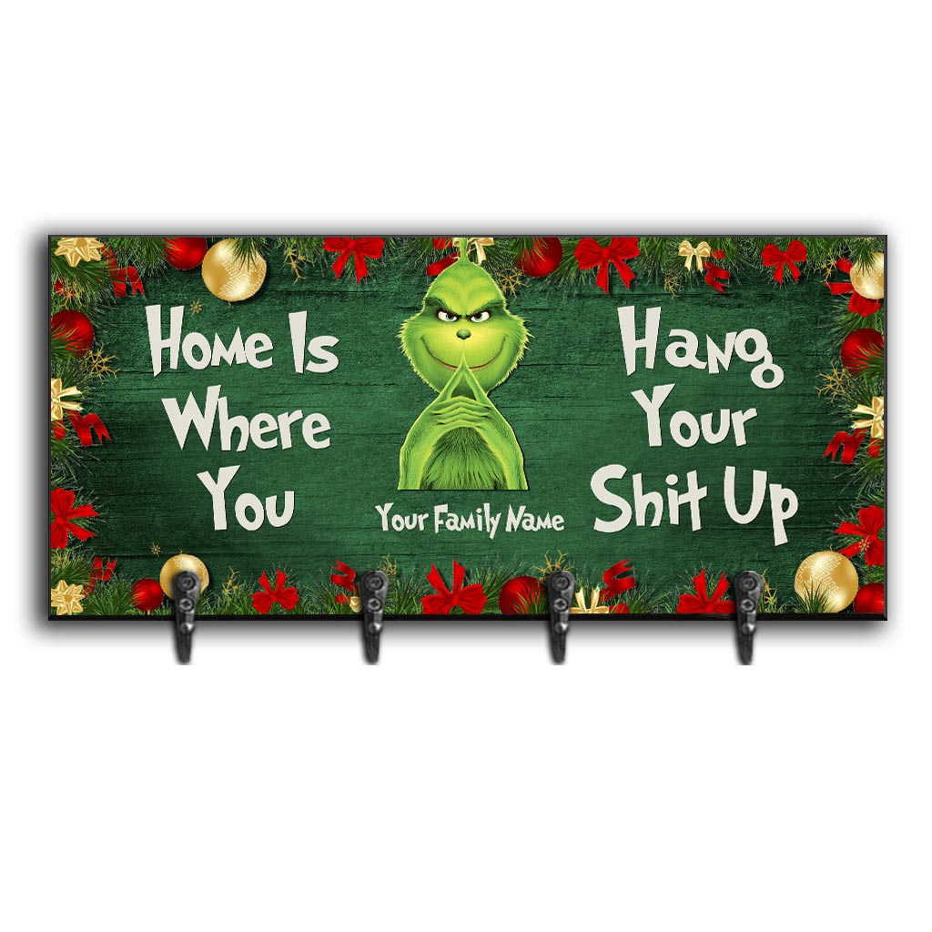 Personalized Wood Key Rack with Grinch Design for Christmas Gift Key Rack GradoCreations