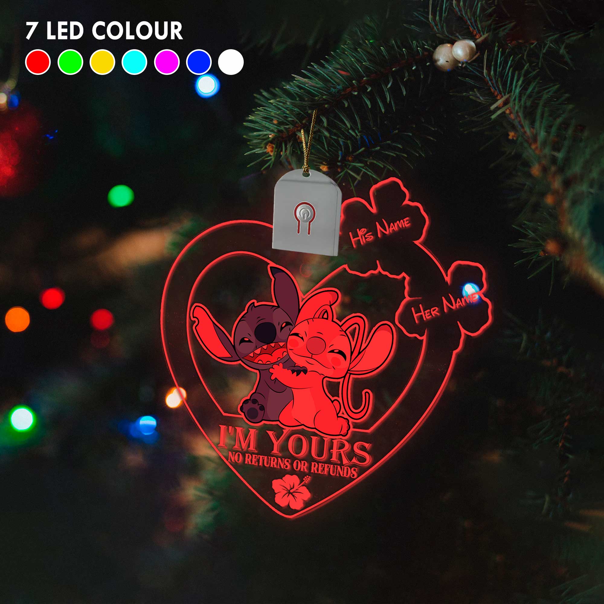Personalized LED Acrylic Heart Ornament for Couples Christmas Gift Led Acrylic Ornament GradoCreations
