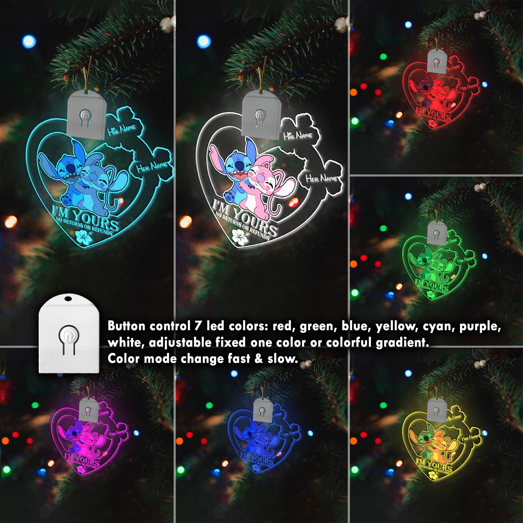 Personalized LED Acrylic Heart Ornament for Couples Christmas Gift Led Acrylic Ornament GradoCreations