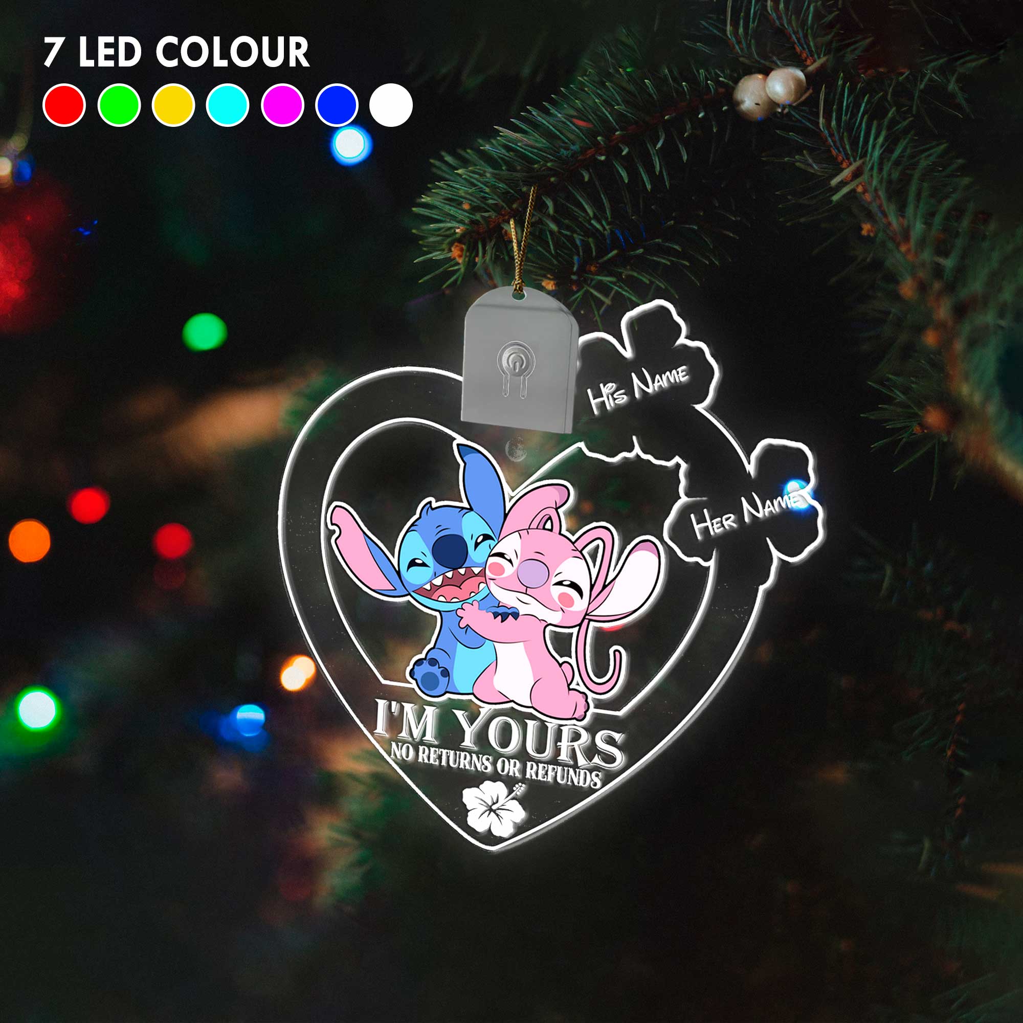 Personalized LED Acrylic Heart Ornament for Couples Christmas Gift Led Acrylic Ornament GradoCreations