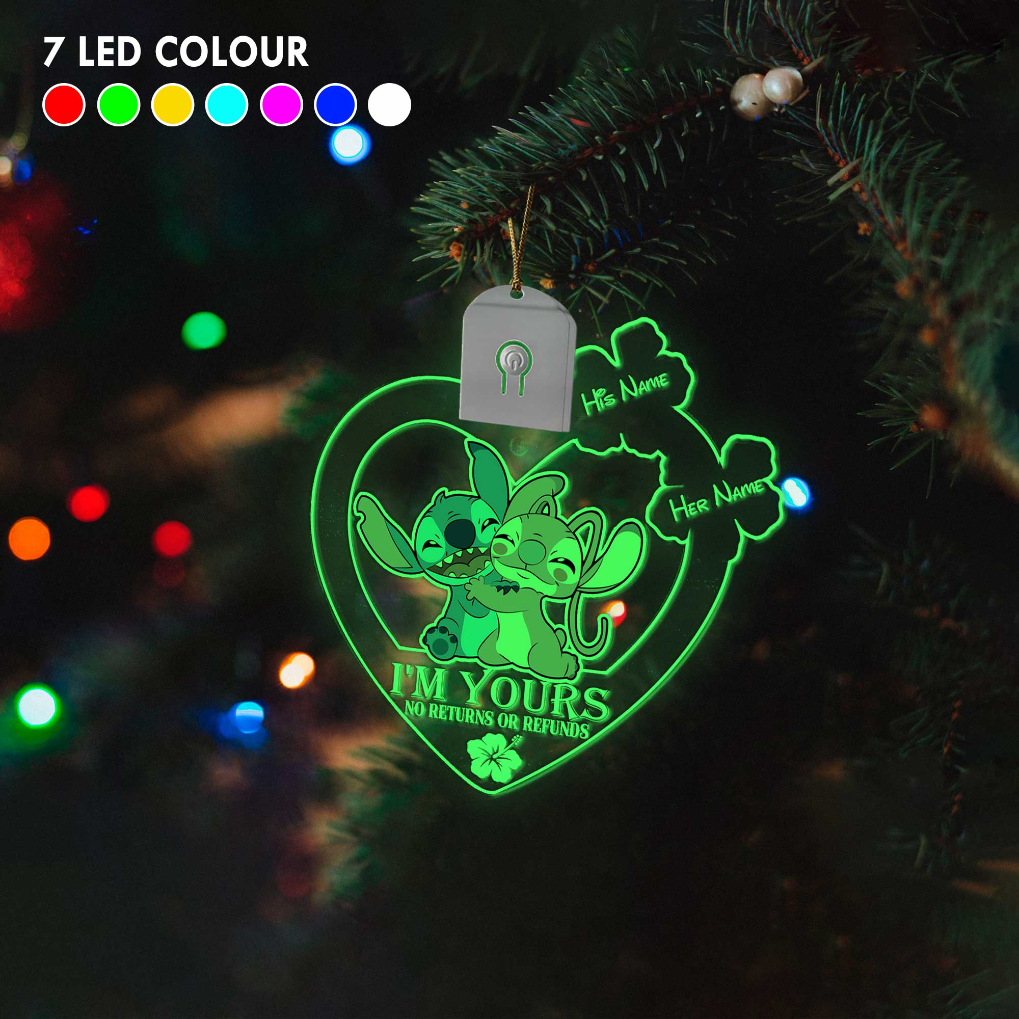 Personalized LED Acrylic Heart Ornament for Couples Christmas Gift Led Acrylic Ornament GradoCreations
