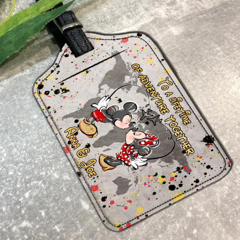 Personalized Leather Luggage Tag Custom Name Adventure Gift for Couple Leather Luggage Tag GradoCreations