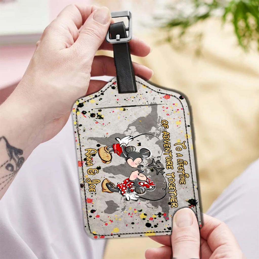 Personalized Leather Luggage Tag Custom Name Adventure Gift for Couple Leather Luggage Tag GradoCreations