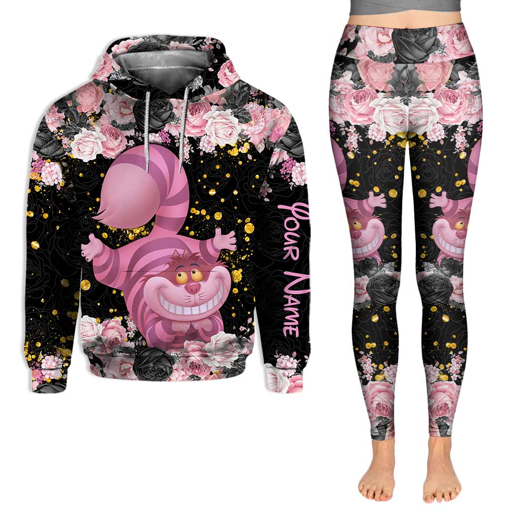 Personalized Black Pink Cat Hoodie and Leggings Set for Girls Hoodie & Leggings GradoCreations